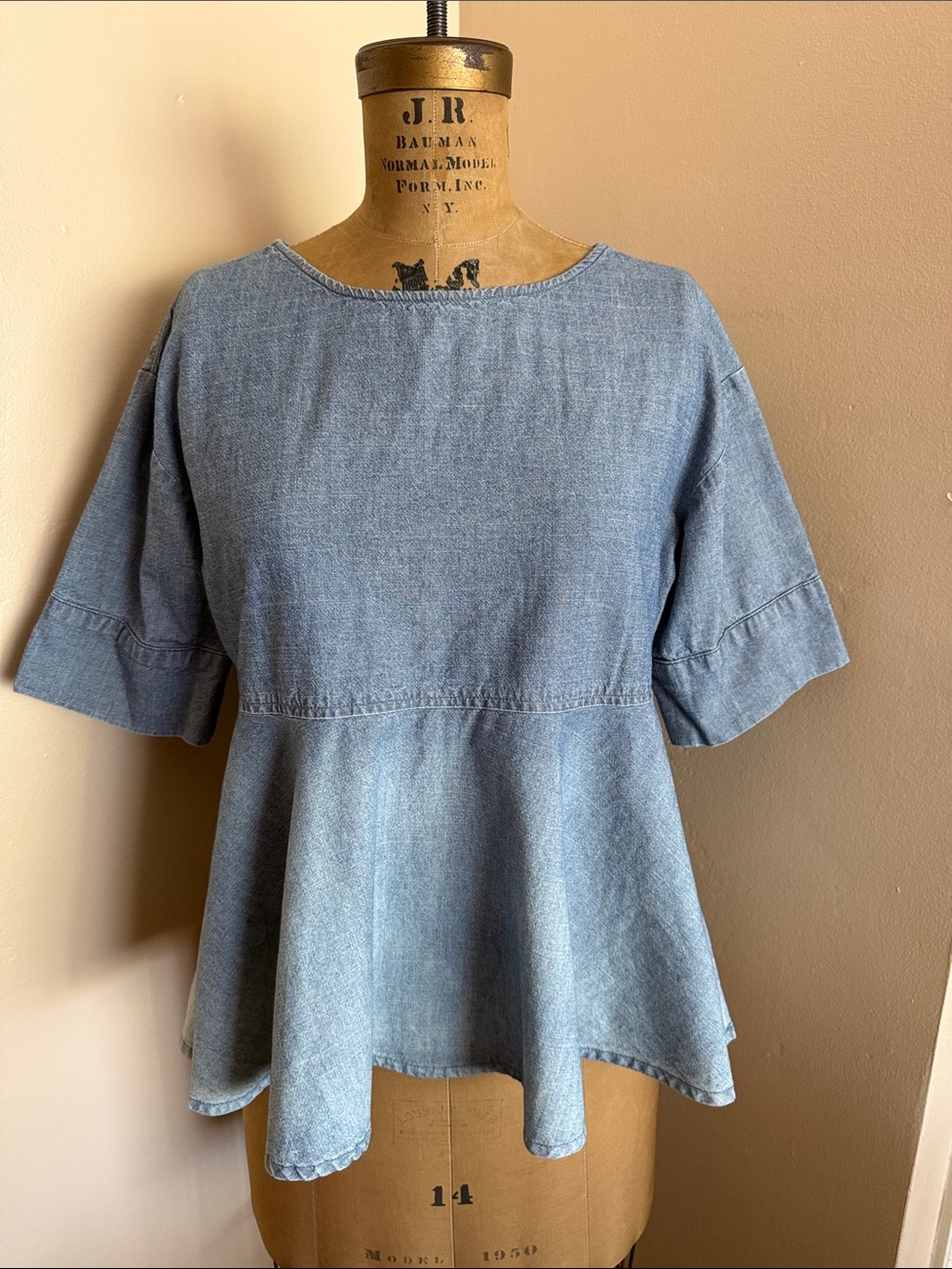 AG Adriano Goldschmied Chambray Denim Peplum Top Size S